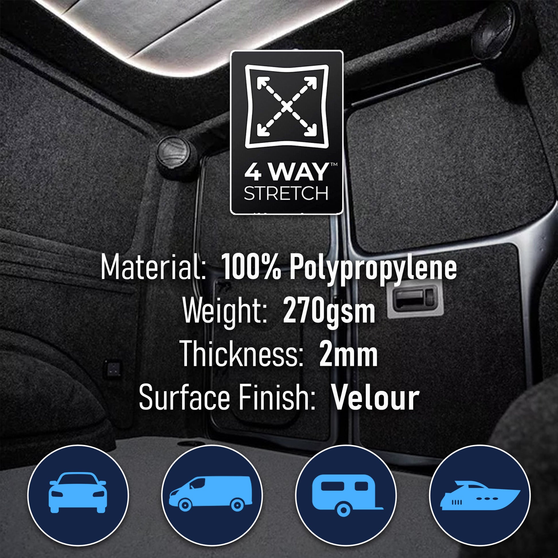 4 Way Stretch Carpet Lining with High Temp Adhesive (Standard Quality) - 4-Way Stretch