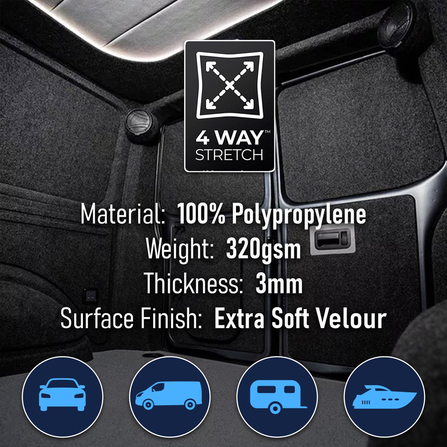 4 Way Stretch Carpet Lining with High Temp Adhesive (Premium Quality) - 4-Way Stretch