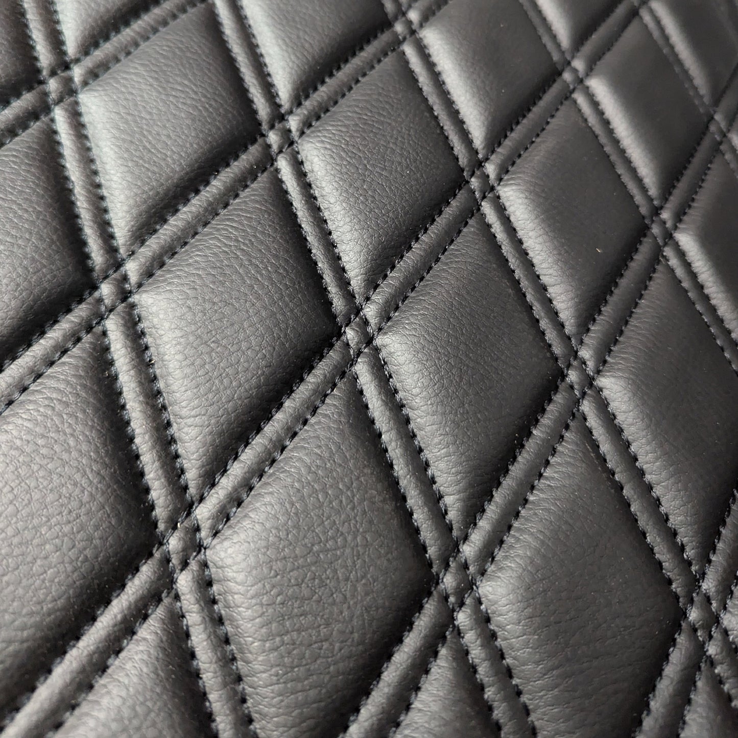 Double Diamond Stitch Pattern Foam Padded  Quilting Faux Leather Vehicale Seat Upholstery Fabric - 4-Way Stretch