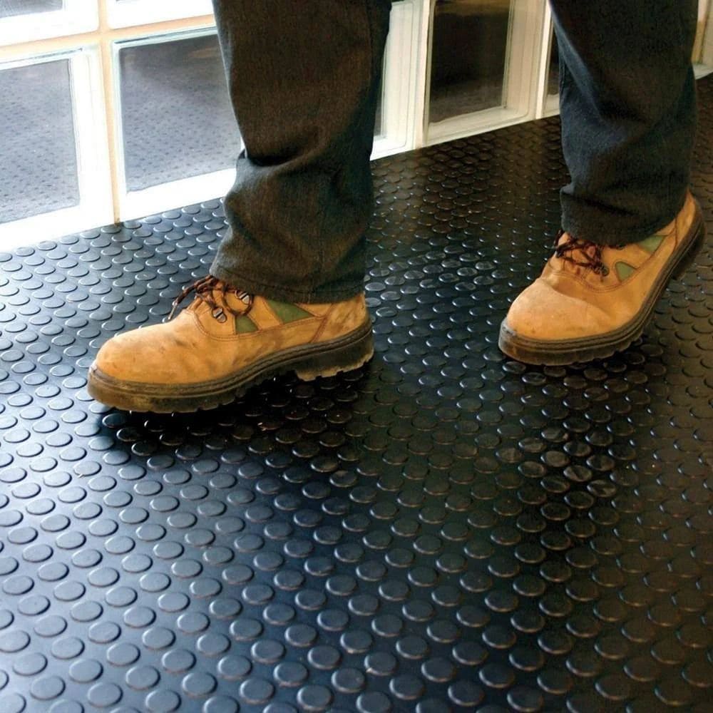 Rubber Flooring Coin Pattern Anti-Slip Thick Shock Absorbing Matting (1.5m Wide Roll) - 4-Way Stretch