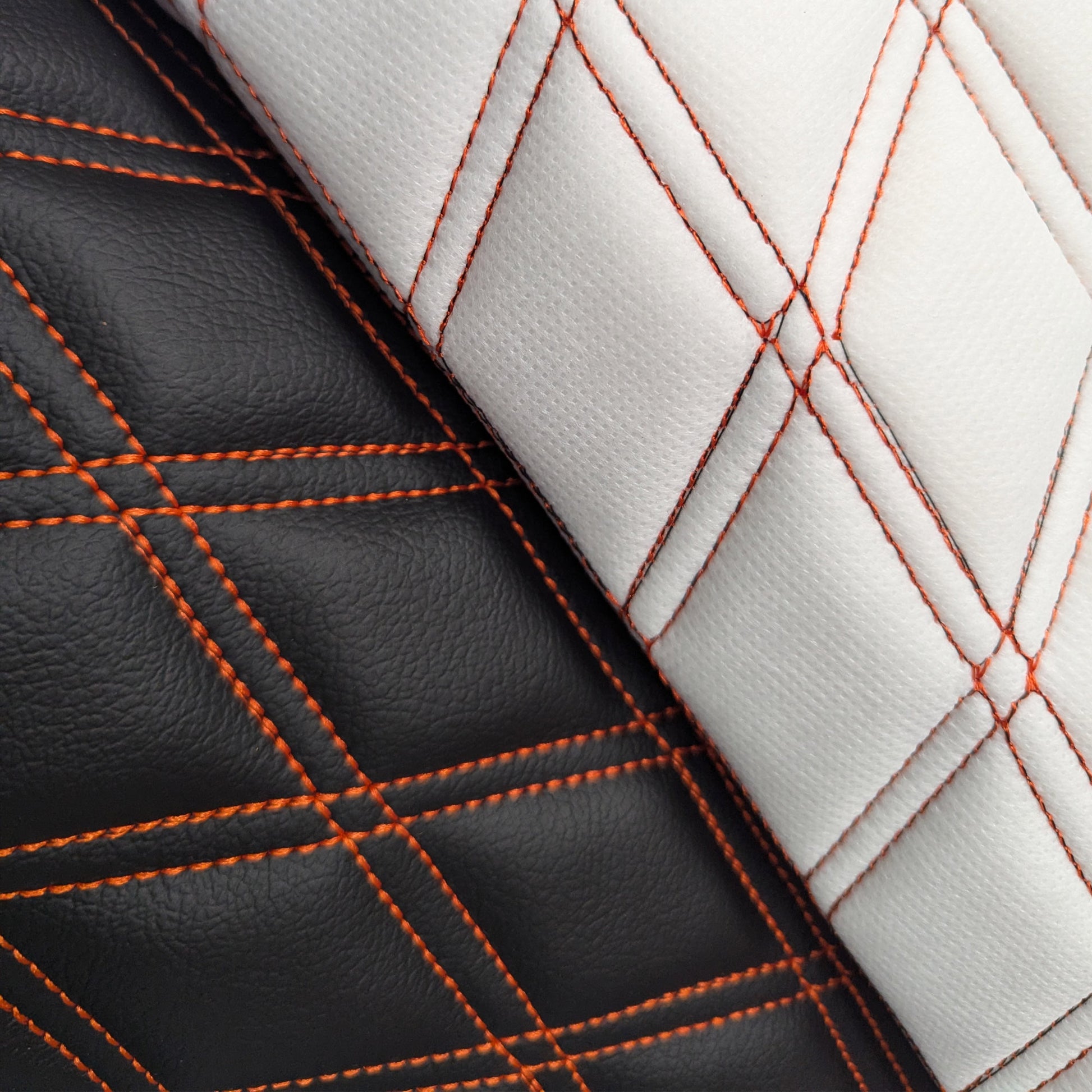 Double Diamond Stitch Pattern Foam Padded  Quilting Faux Leather Vehicale Seat Upholstery Fabric - 4-Way Stretch