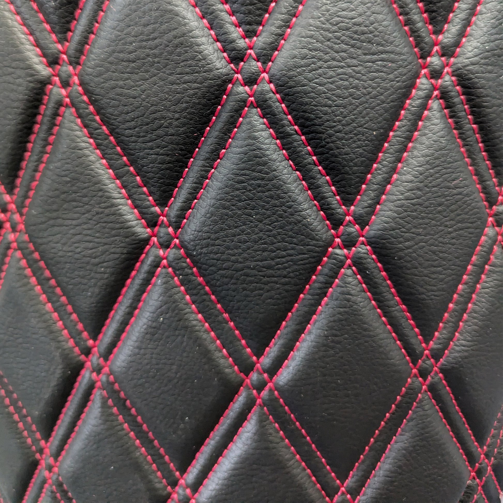 Double Diamond Stitch Pattern Foam Padded  Quilting Faux Leather Vehicale Seat Upholstery Fabric - 4-Way Stretch