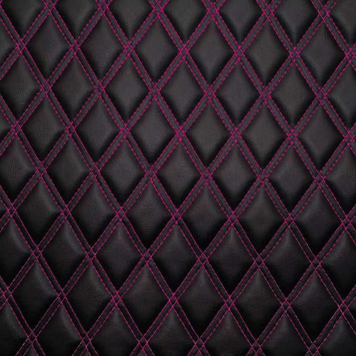 Double Diamond Stitch Pattern Foam Padded  Quilting Faux Leather Vehicale Seat Upholstery Fabric - 4-Way Stretch