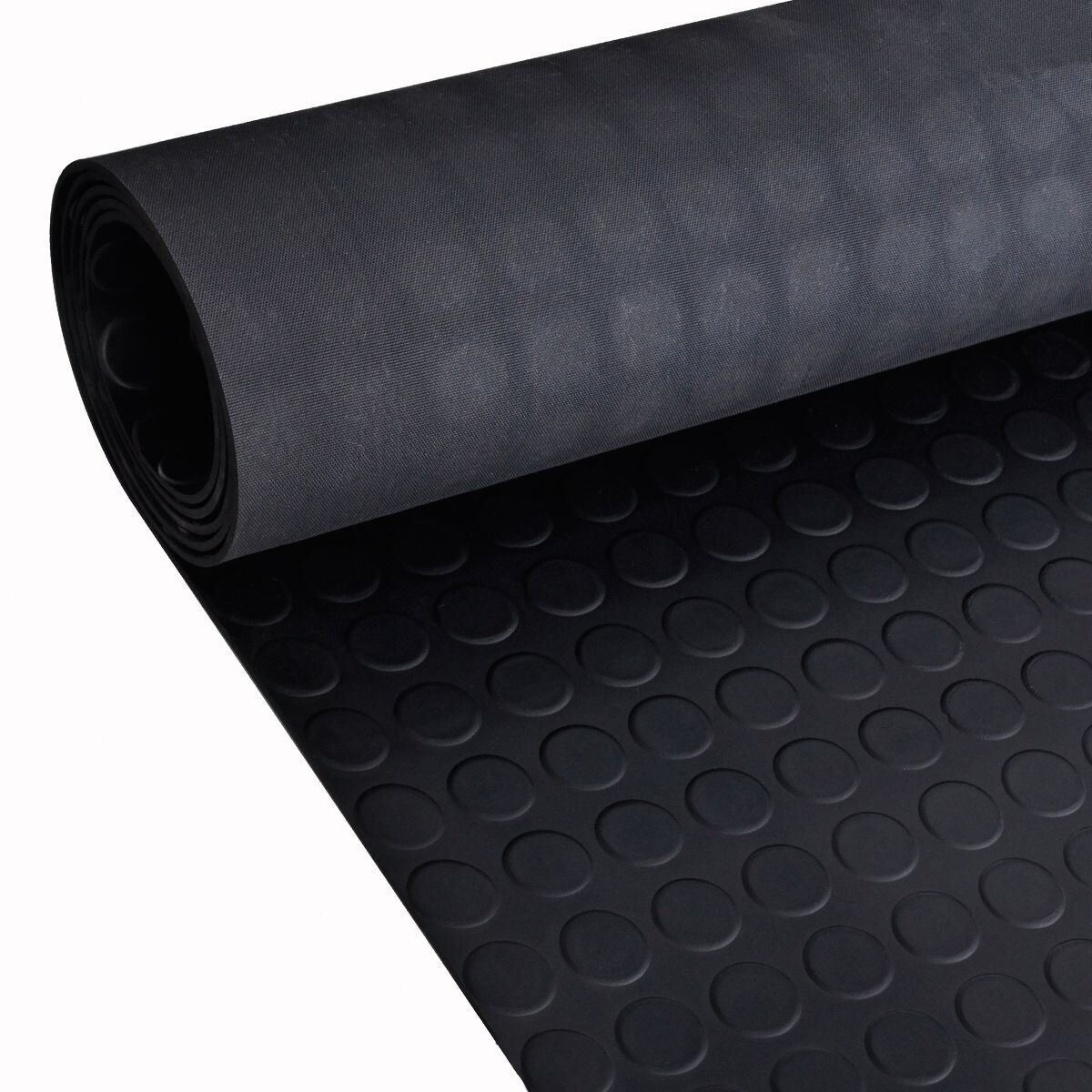 Rubber Flooring Coin Pattern Anti-Slip Thick Shock Absorbing Matting (1.5m Wide Roll) - 4-Way Stretch
