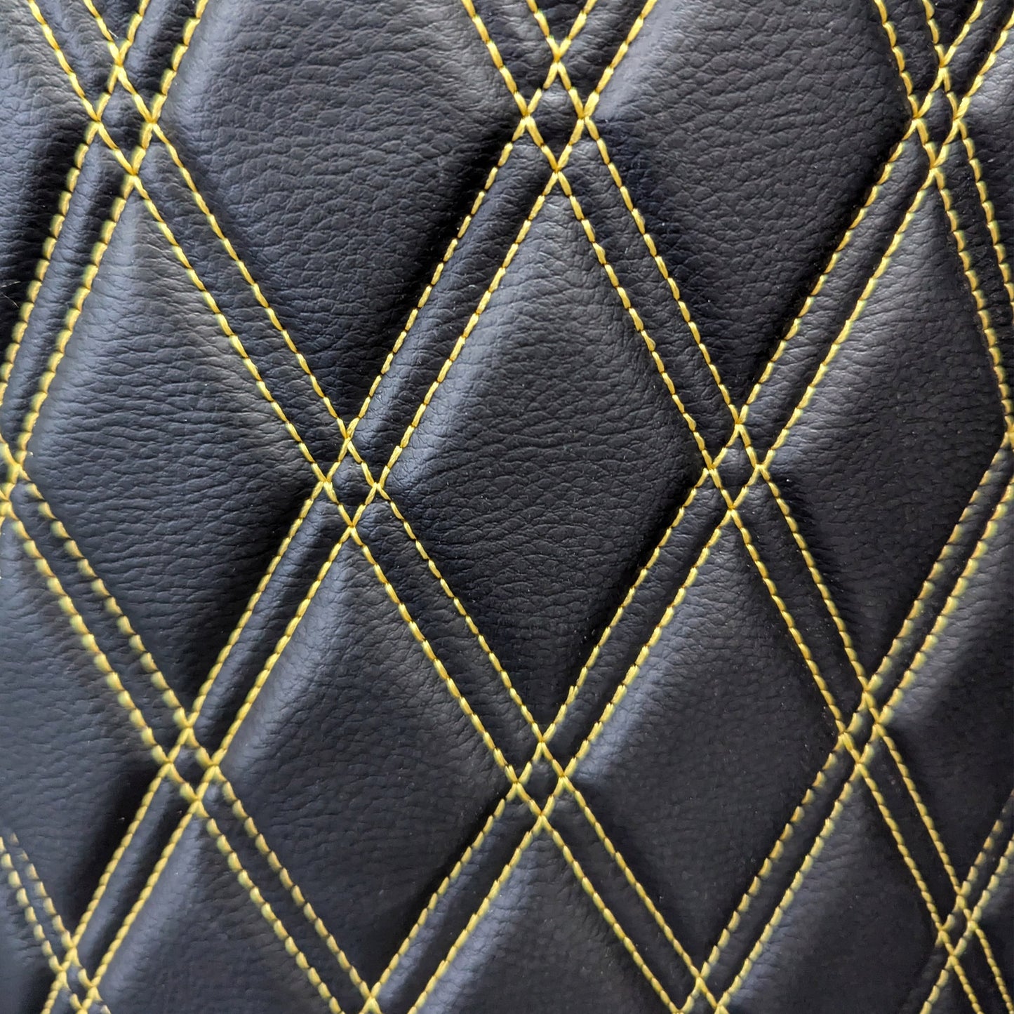 Double Diamond Stitch Pattern Foam Padded  Quilting Faux Leather Vehicale Seat Upholstery Fabric - 4-Way Stretch